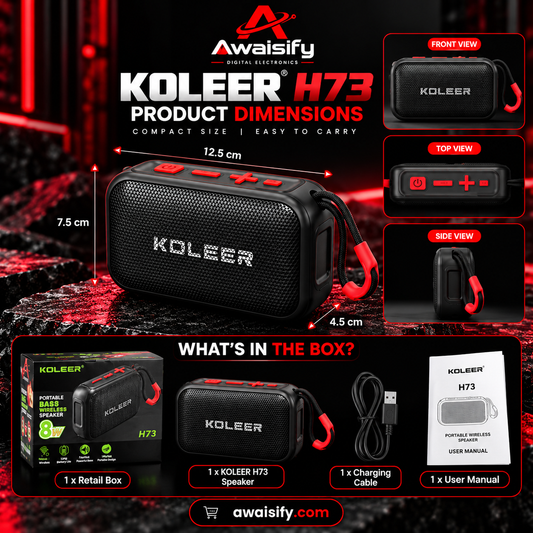 KOLEER H73 Portable Bluetooth Speaker – 8W Bass, Wireless Mini Speaker with Carry Strap