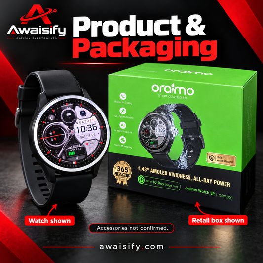 oraimo Watch 5R OSW-820 Smartwatch – 1.43″ AMOLED & Bluetooth Calling – Black