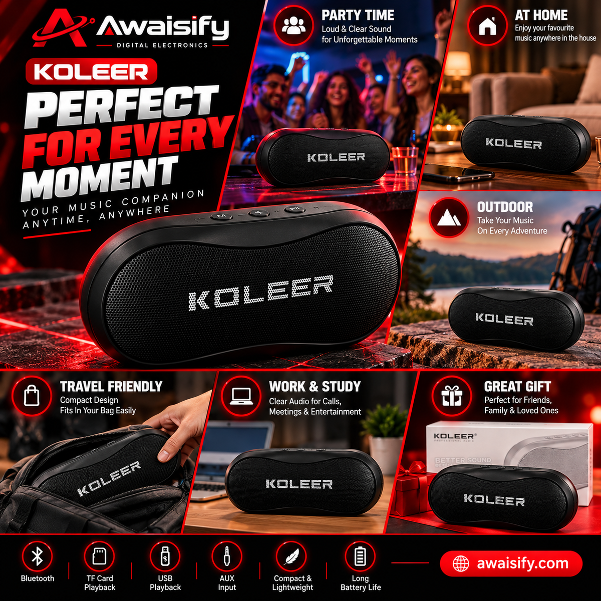 KOLEER Portable Wireless Bluetooth Speaker – Compact Mini Speaker, Black