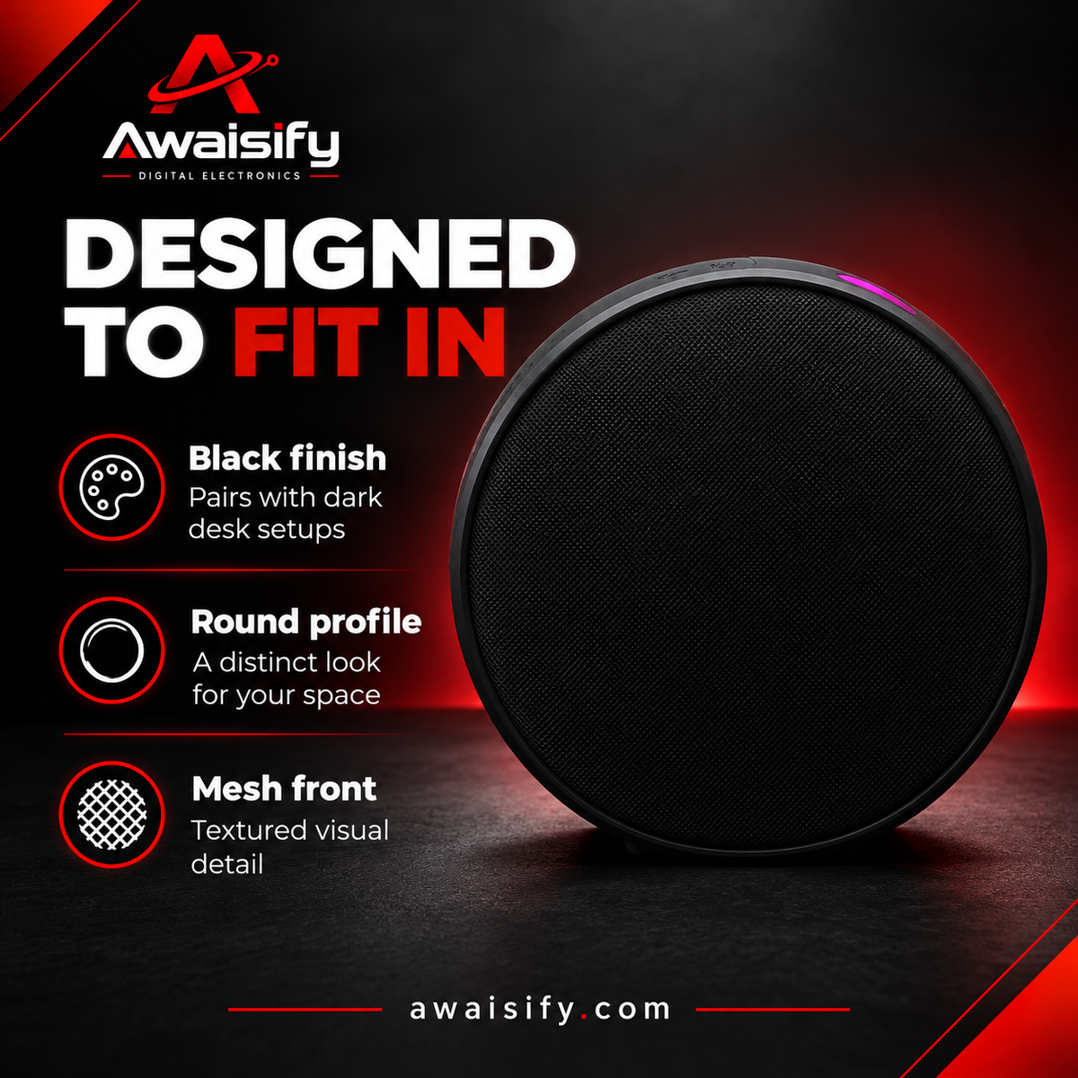 M26 Round Speaker – Black Mesh Design