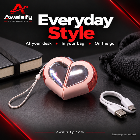 Heart-Shaped Earbuds with Reflective Charging Case – Pink, White, Purple & Black