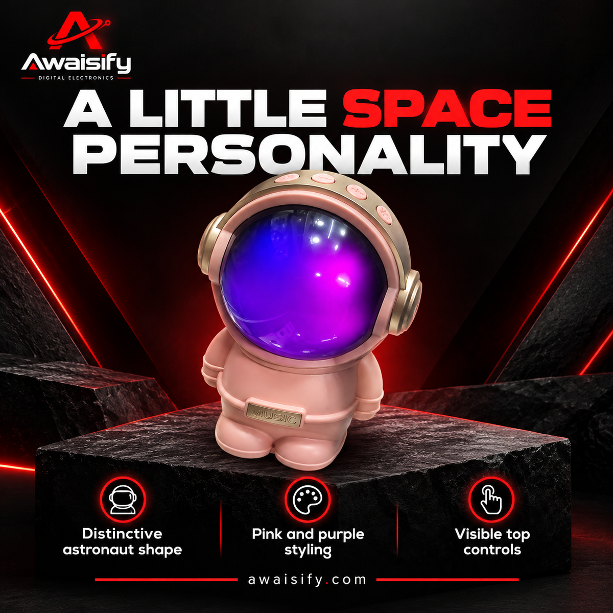 Pink Astronaut Wireless Speaker – Purple Visor & Desktop Design