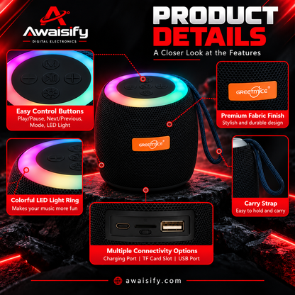 GTS-1468 Portable Mini Bluetooth Speaker with RGB LED Lights – Black