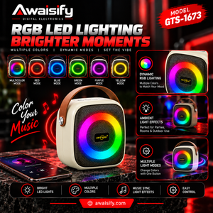 GTS-1673 Portable Bluetooth Speaker with RGB LED Lights & Carry Handle – Mini Wireless Speaker