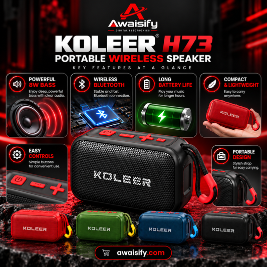 KOLEER H73 Portable Bluetooth Speaker – 8W Bass, Wireless Mini Speaker with Carry Strap