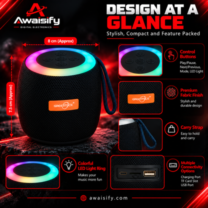 GTS-1468 Portable Mini Bluetooth Speaker with RGB LED Lights – Black