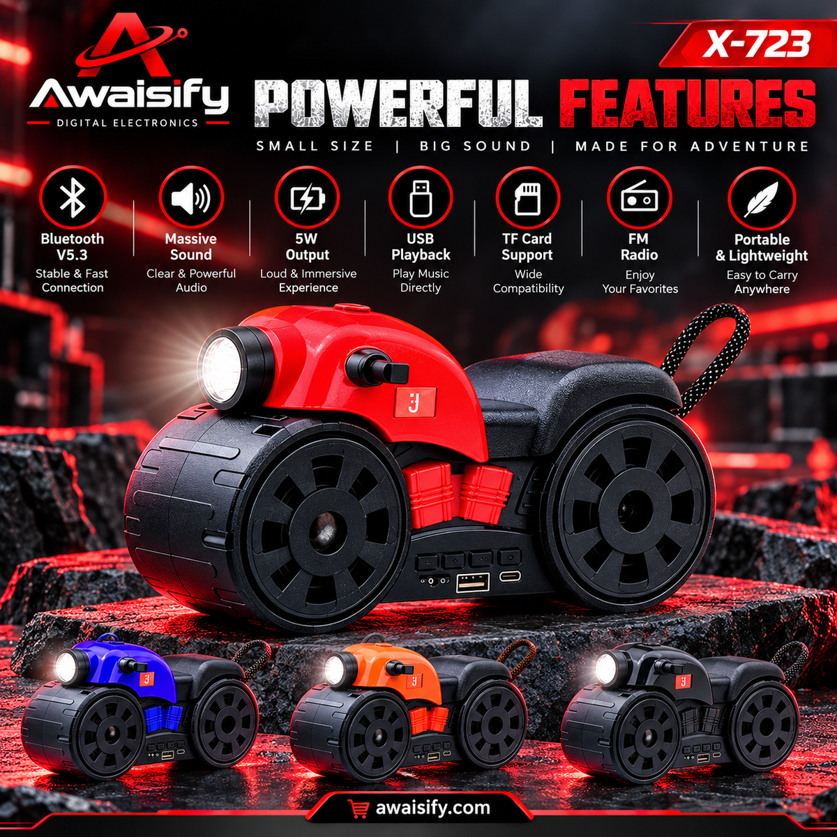 X-723 Motorcycle Shape Portable Bluetooth Speaker – 5W Wireless Music Speaker with Stylish Bike Design