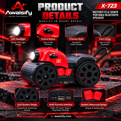 X-723 Motorcycle Shape Portable Bluetooth Speaker – 5W Wireless Music Speaker with Stylish Bike Design