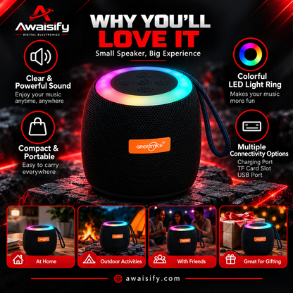 GTS-1468 Portable Mini Bluetooth Speaker with RGB LED Lights – Black