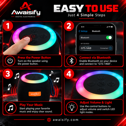 GTS-1468 Portable Mini Bluetooth Speaker with RGB LED Lights – Black
