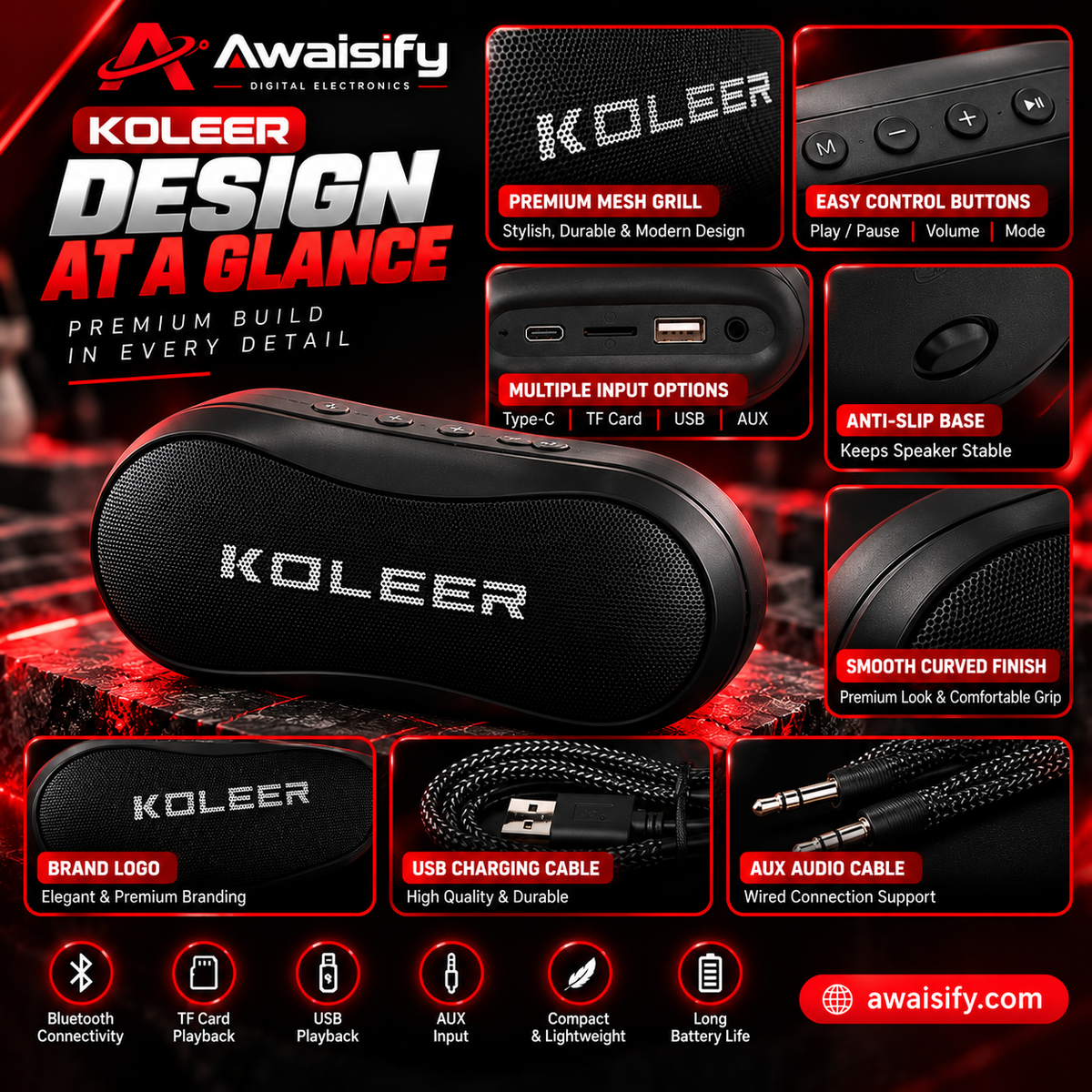 KOLEER Portable Wireless Bluetooth Speaker – Compact Mini Speaker, Black