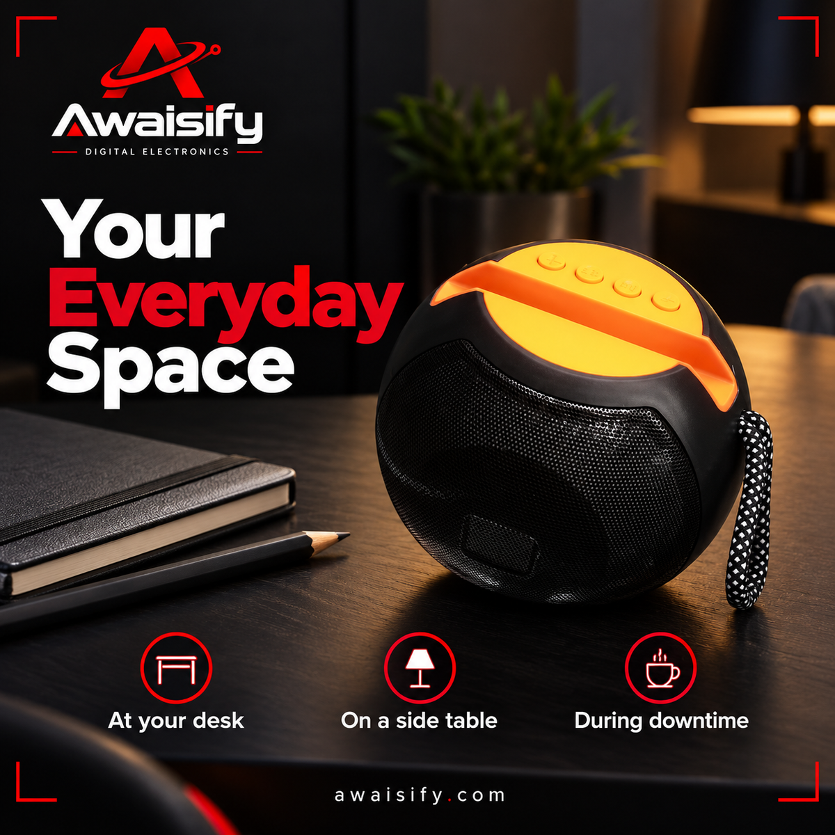 JK-P60 Portable Speaker with Phone Stand – Black & Orange