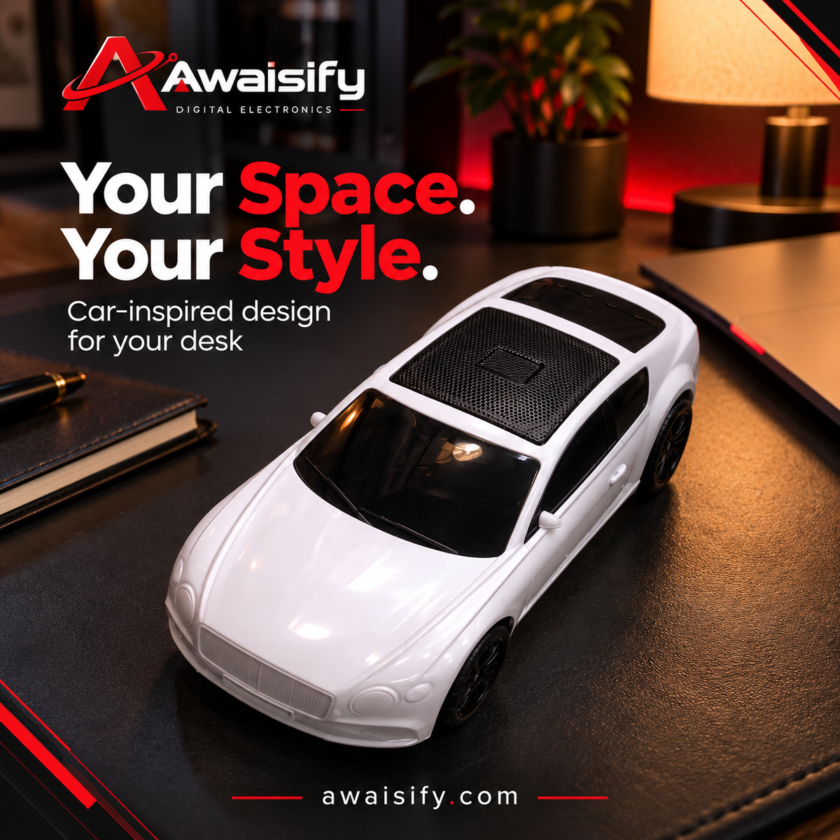 X-701 Car-Shaped Wireless Speaker – White with Black Detailing