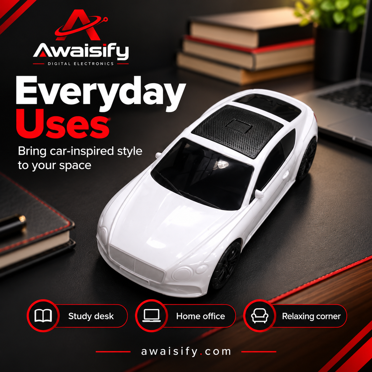 X-701 Car-Shaped Wireless Speaker – White with Black Detailing