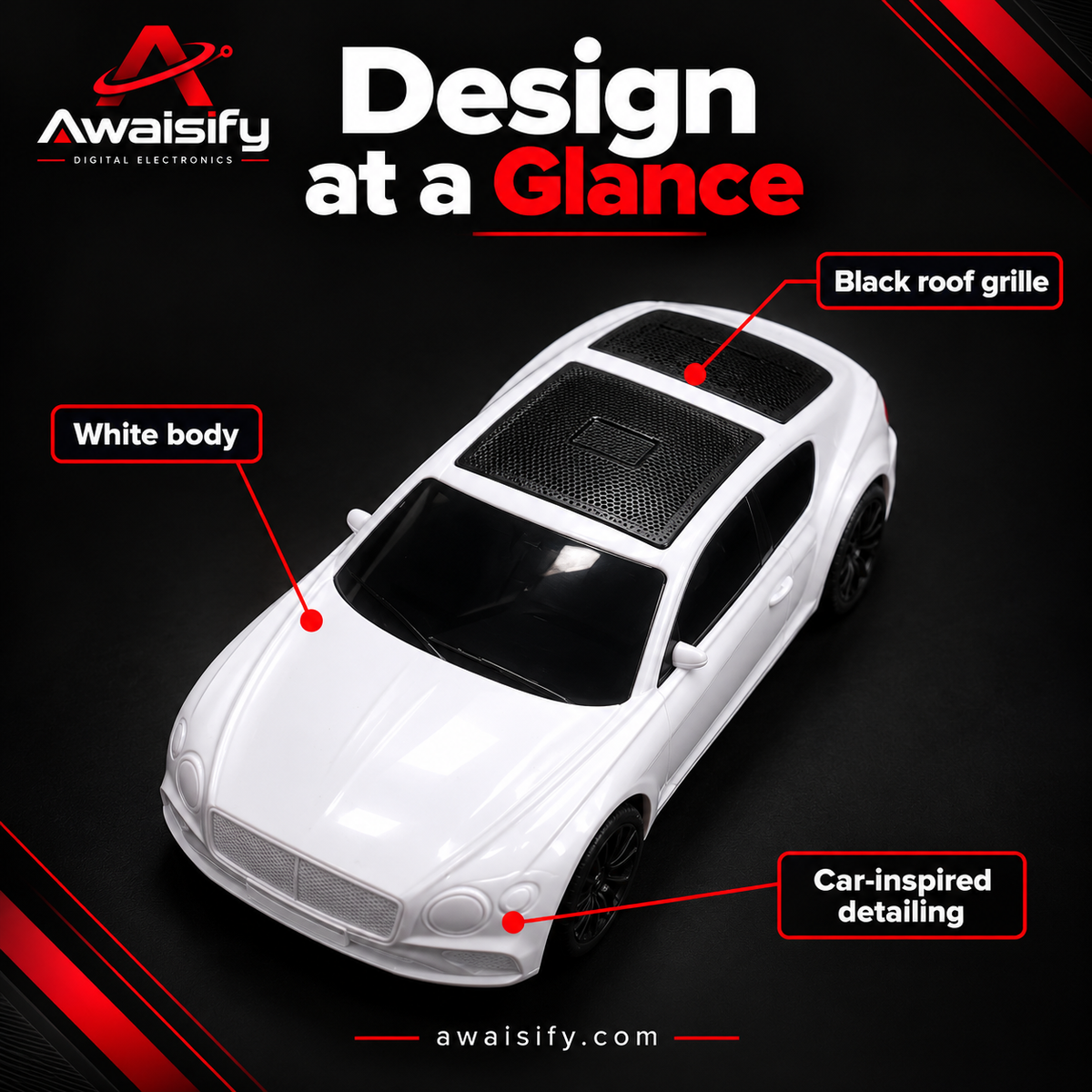 X-701 Car-Shaped Wireless Speaker – White with Black Detailing