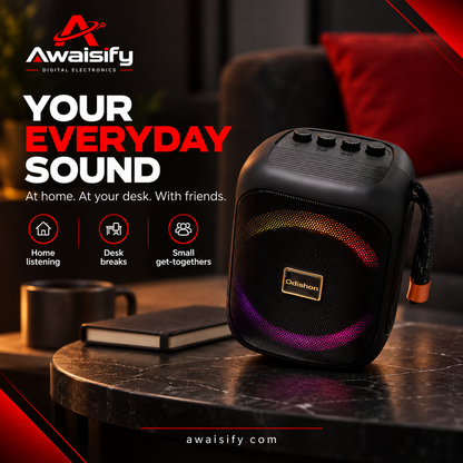 Odishon LN-661 Speaker with Coloured Lights & Carry Strap – Black