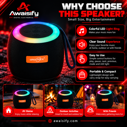 GTS-1468 Portable Mini Bluetooth Speaker with RGB LED Lights – Black