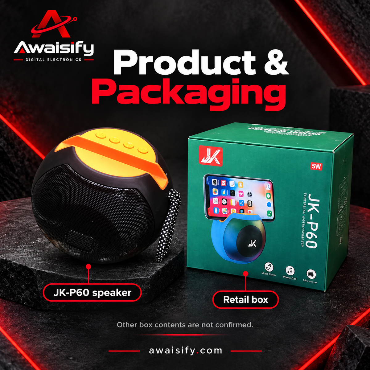 JK-P60 Portable Speaker with Phone Stand – Black & Orange