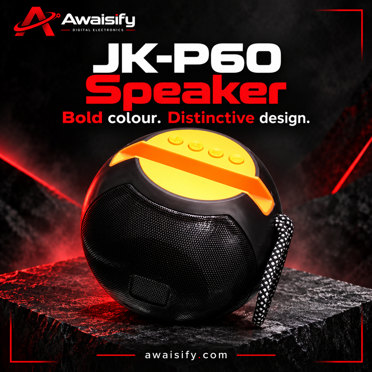 JK-P60 Portable Speaker with Phone Stand – Black & Orange