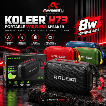 KOLEER H73 Portable Bluetooth Speaker – 8W Bass, Wireless Mini Speaker with Carry Strap