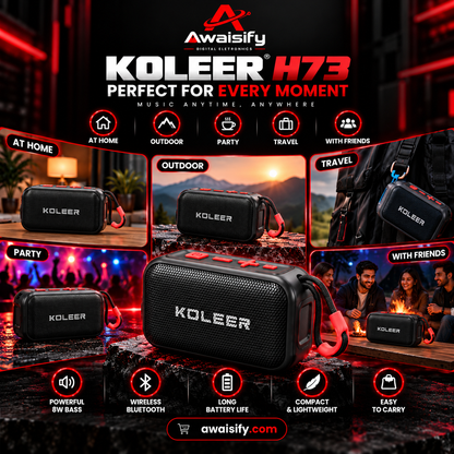 KOLEER H73 Portable Bluetooth Speaker – 8W Bass, Wireless Mini Speaker with Carry Strap