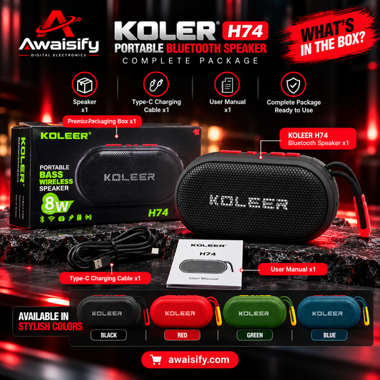 KOLEER H74 Portable Bluetooth Speaker – Compact Wireless Music Speaker with Carry Strap