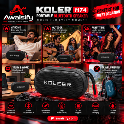 KOLEER H74 Portable Bluetooth Speaker – Compact Wireless Music Speaker with Carry Strap