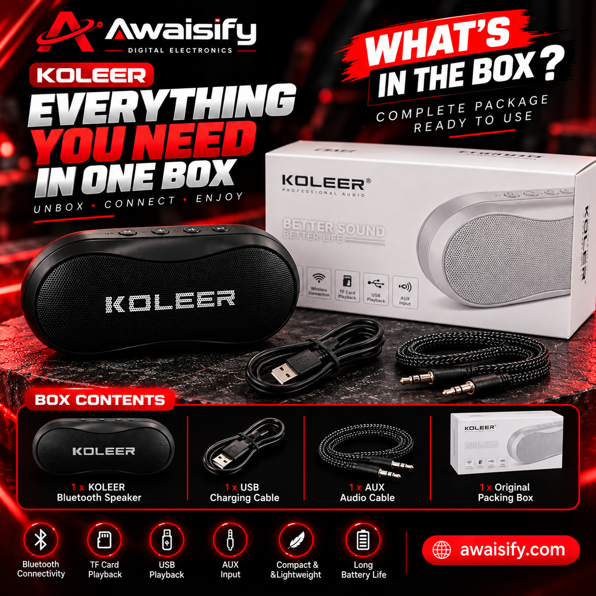 KOLEER Portable Wireless Bluetooth Speaker – Compact Mini Speaker, Black
