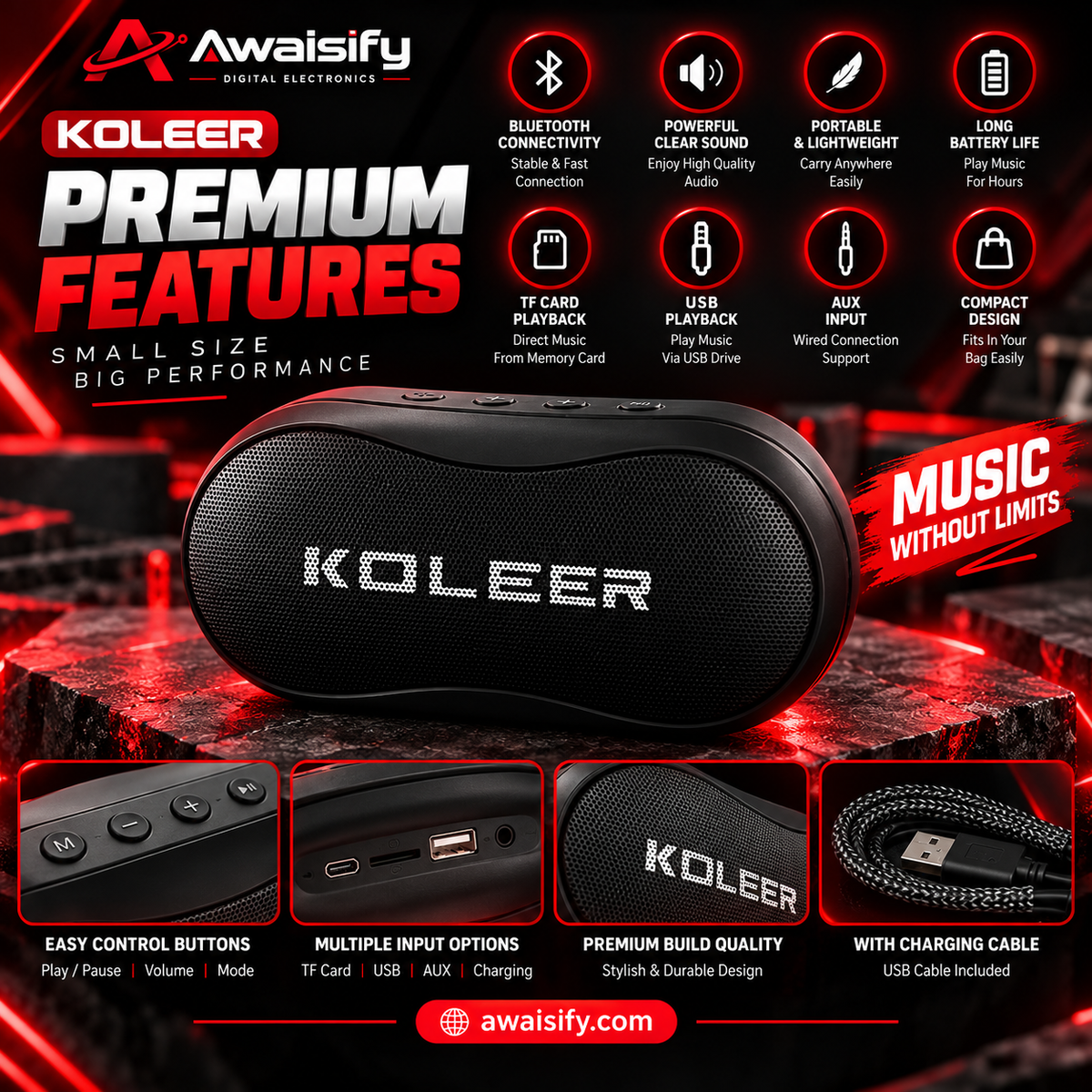 KOLEER Portable Wireless Bluetooth Speaker – Compact Mini Speaker, Black