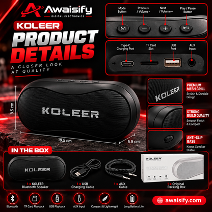 KOLEER Portable Wireless Bluetooth Speaker – Compact Mini Speaker, Black