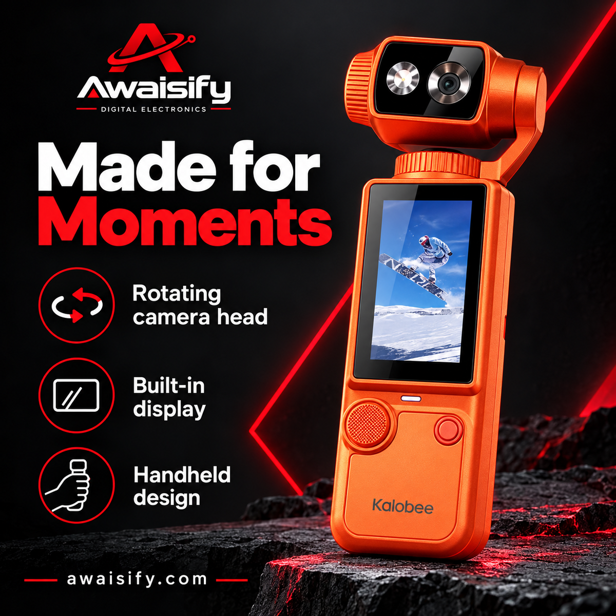 Kalobee Pocket3 Pro 4K Handheld Camera with Display – Orange