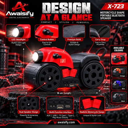 X-723 Motorcycle Shape Portable Bluetooth Speaker – 5W Wireless Music Speaker with Stylish Bike Design