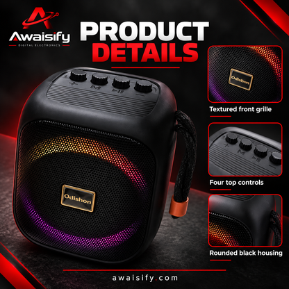 Odishon LN-661 Speaker with Coloured Lights & Carry Strap – Black