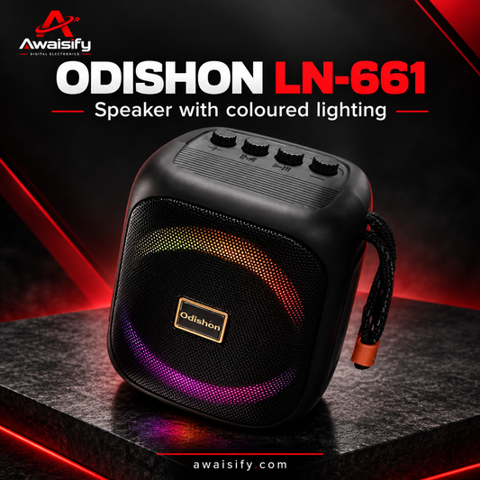 Odishon LN-661 Speaker with Coloured Lights & Carry Strap – Black