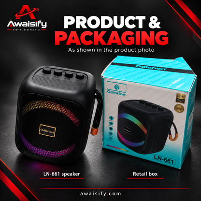 Odishon LN-661 Speaker with Coloured Lights & Carry Strap – Black