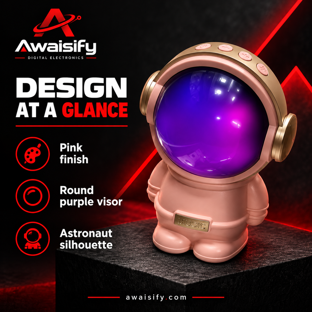 Pink Astronaut Wireless Speaker – Purple Visor & Desktop Design