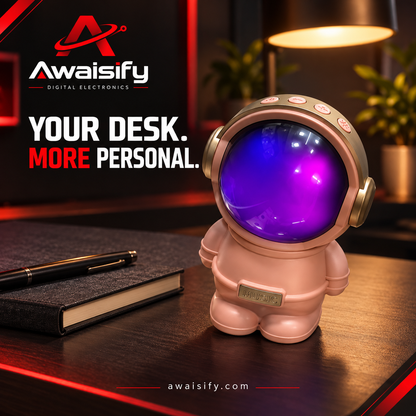 Pink Astronaut Wireless Speaker – Purple Visor & Desktop Design