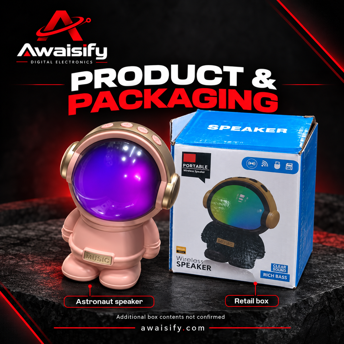 Pink Astronaut Wireless Speaker – Purple Visor & Desktop Design