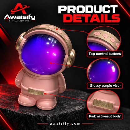 Pink Astronaut Wireless Speaker – Purple Visor & Desktop Design