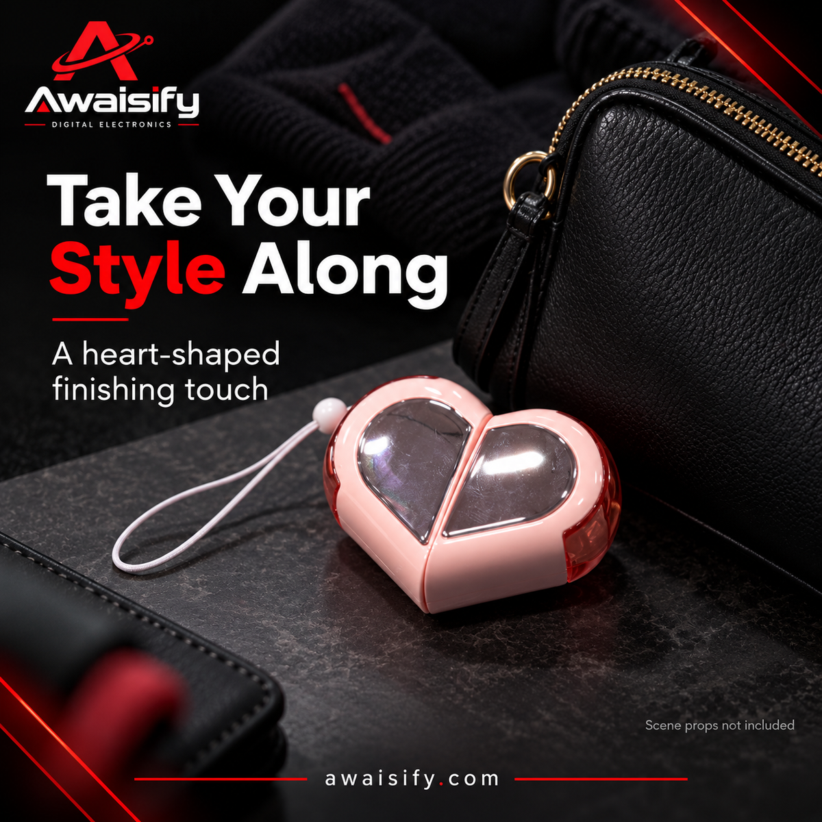 Heart-Shaped Earbuds with Reflective Charging Case – Pink, White, Purple & Black