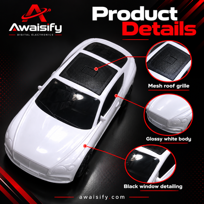 X-701 Car-Shaped Wireless Speaker – White with Black Detailing