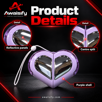 Heart-Shaped Earbuds with Reflective Charging Case – Pink, White, Purple & Black