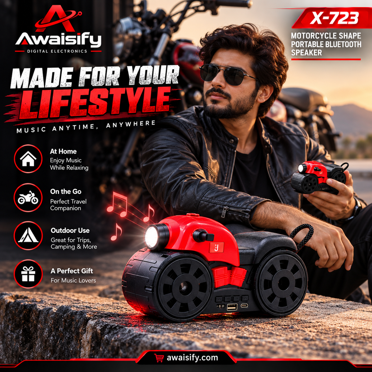 X-723 Motorcycle Shape Portable Bluetooth Speaker – 5W Wireless Music Speaker with Stylish Bike Design