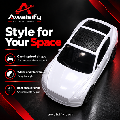 X-701 Car-Shaped Wireless Speaker – White with Black Detailing