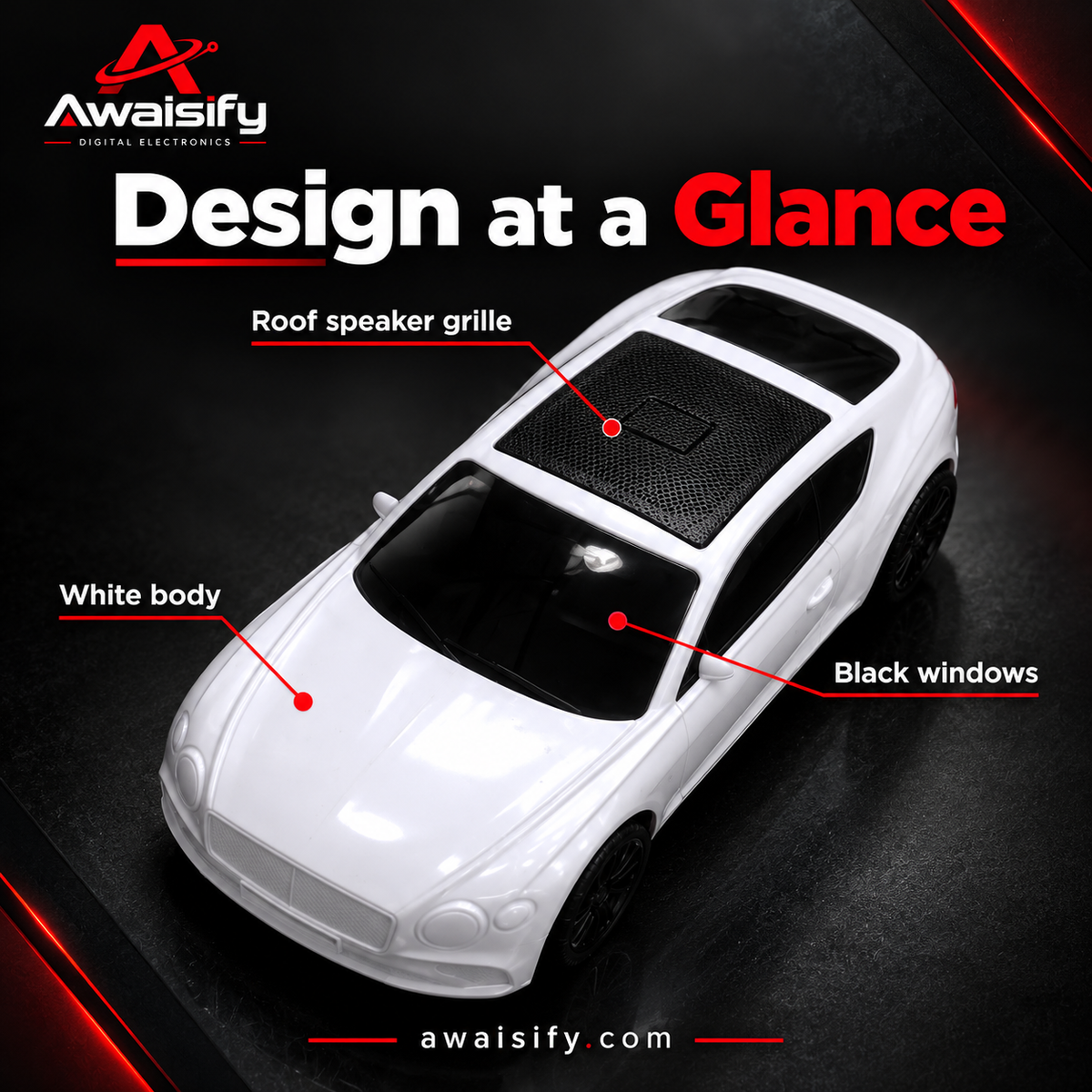 X-701 Car-Shaped Wireless Speaker – White with Black Detailing