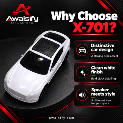 X-701 Car-Shaped Wireless Speaker – White with Black Detailing