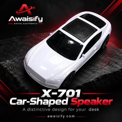 X-701 Car-Shaped Wireless Speaker – White with Black Detailing