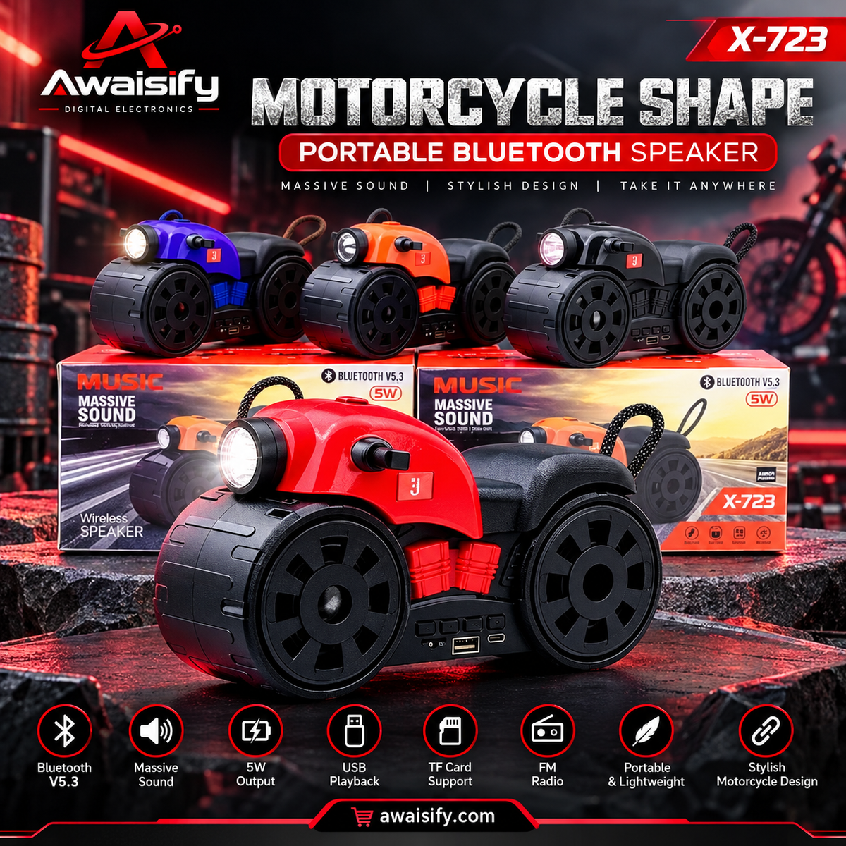 X-723 Motorcycle Shape Portable Bluetooth Speaker – 5W Wireless Music Speaker with Stylish Bike Design